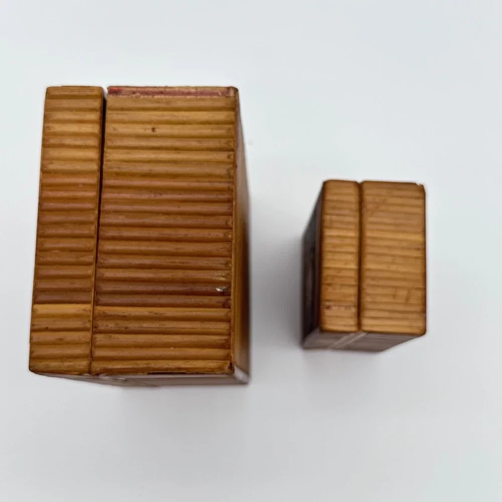 Vintage Trinket Box Set 2pc Straw Marquetry Rose Floral Brown Wood Jewelry Case